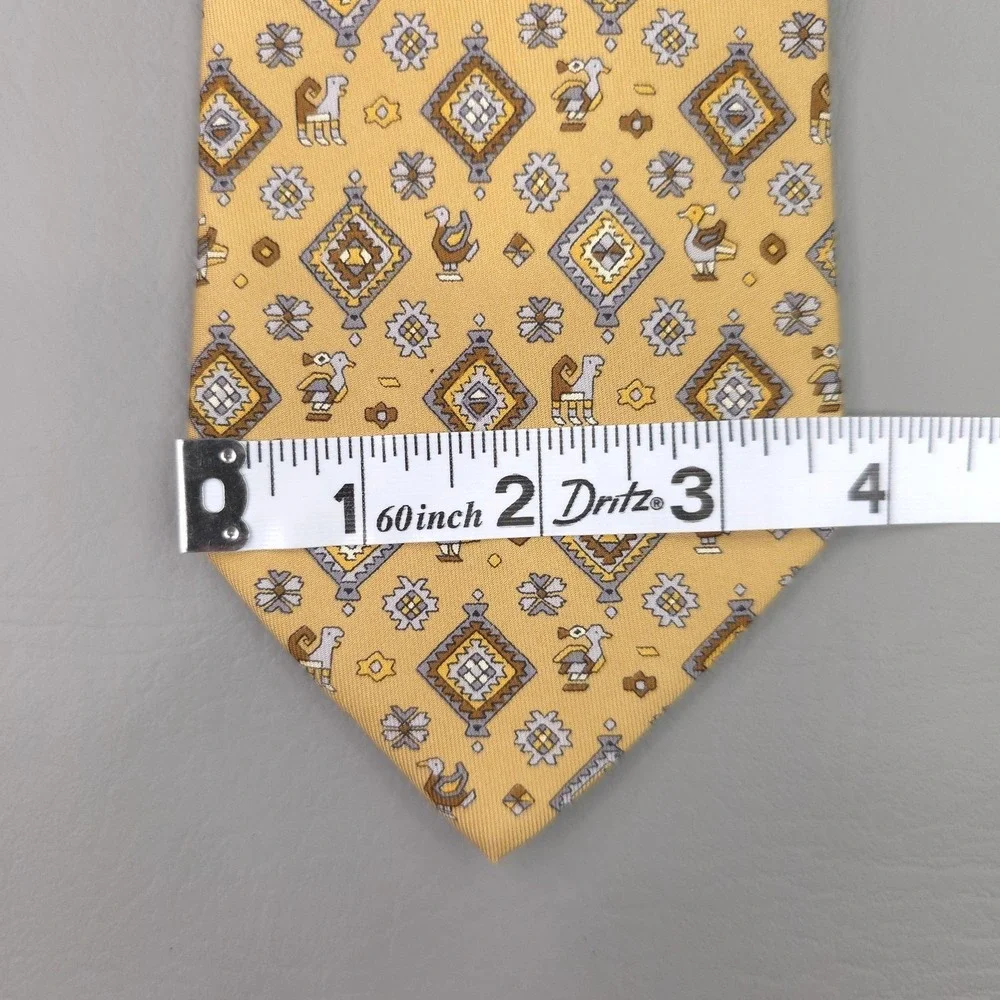 Salvatore Ferragamo Tie Mens Yellow Silk Geometric Animal Print Musei Vaticani